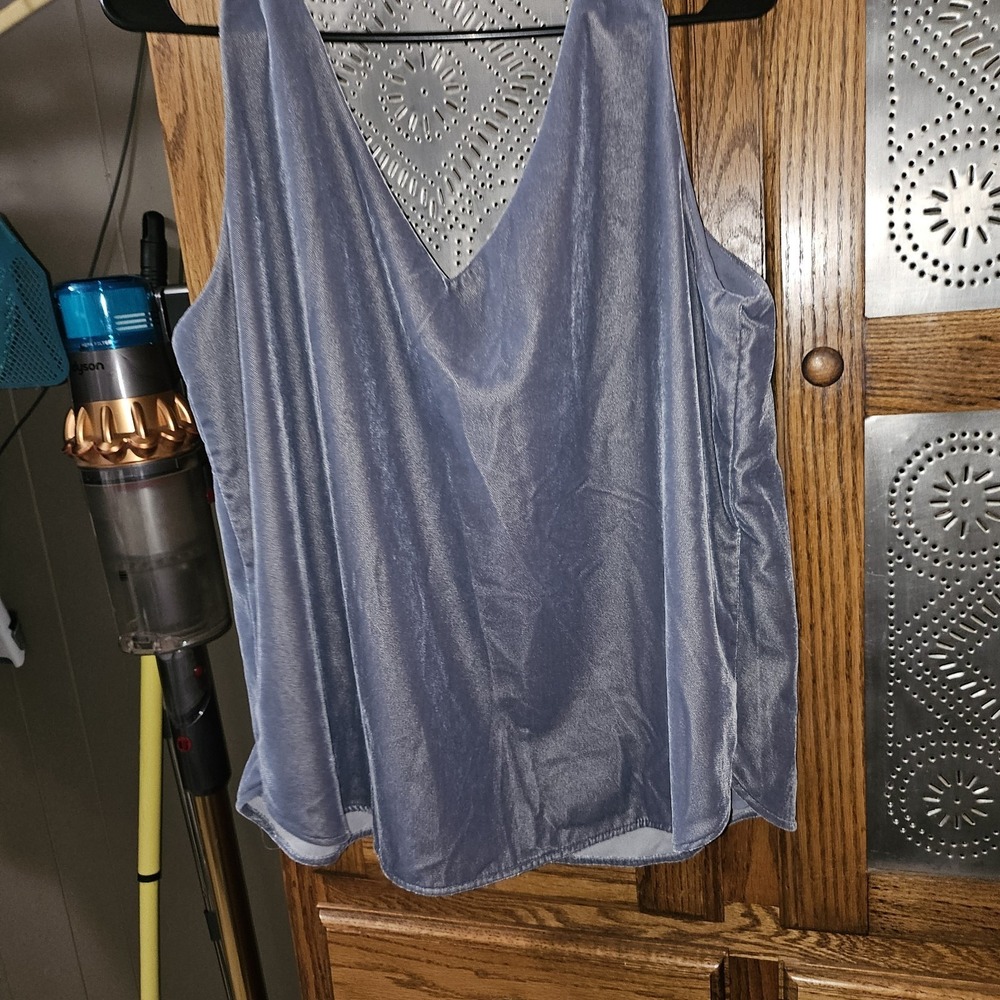 Loft Double V Neck Pewter Velvet Top